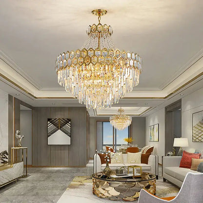 Luxurious gold hexagonal deluxe crystal led pendant lamp dining room