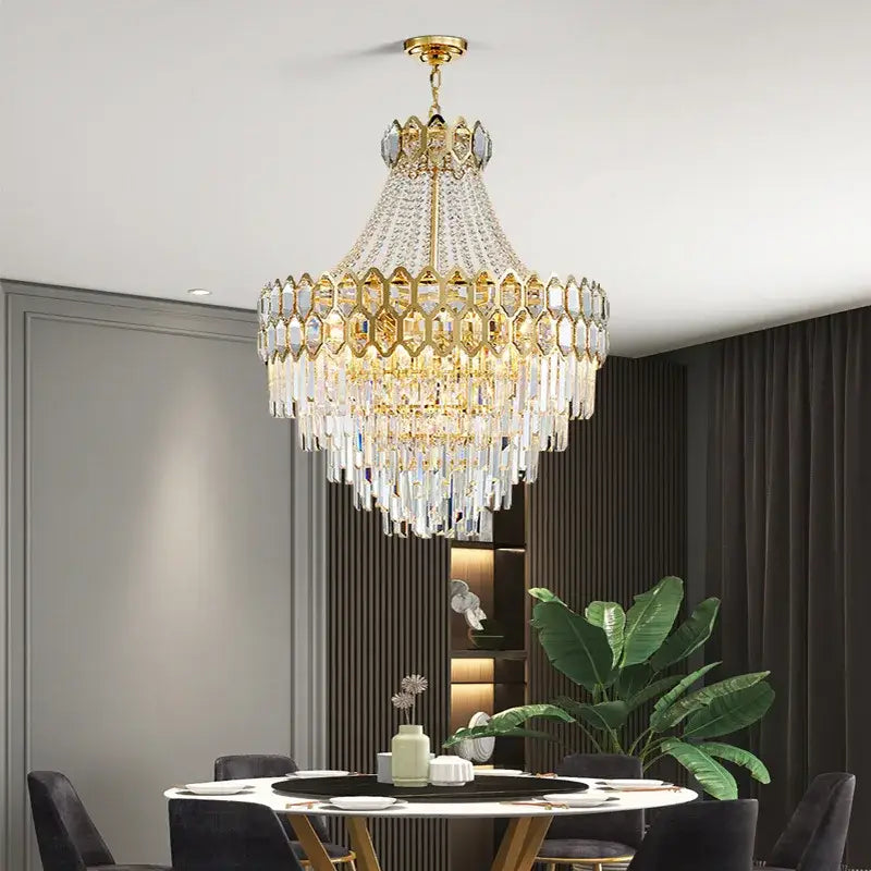 Luxurious gold hexagonal deluxe crystal led pendant lamp dining room