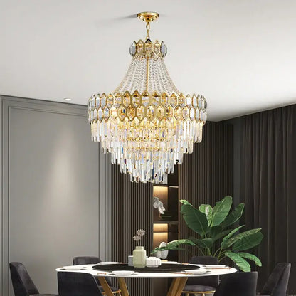 Luxurious gold hexagonal deluxe crystal led pendant lamp dining room