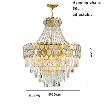 Luxurious gold hexagonal deluxe crystal led pendant lamp dining room