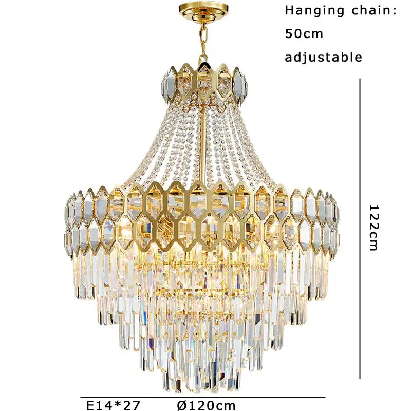 Luxurious gold hexagonal deluxe crystal led pendant lamp dining room