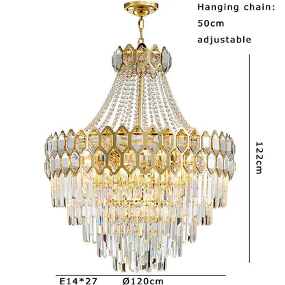 Luxurious gold hexagonal deluxe crystal led pendant lamp dining room