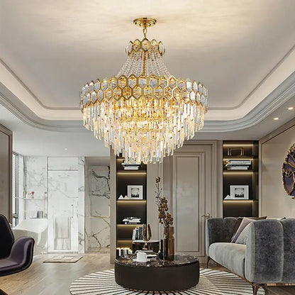 Luxurious gold hexagonal deluxe crystal led pendant lamp dining room