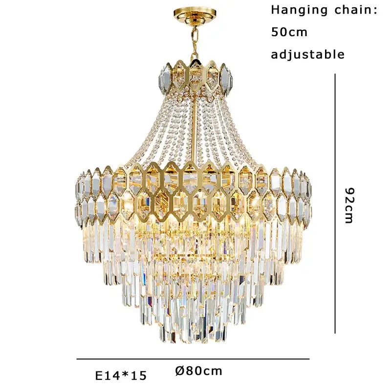 Luxurious gold hexagonal deluxe crystal led pendant lamp dining room