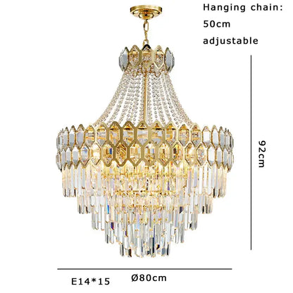 Luxurious gold hexagonal deluxe crystal led pendant lamp dining room