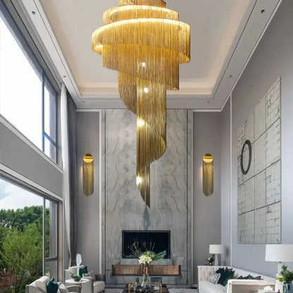 Luxurious gold & silver aluminum chain chandelier living room light