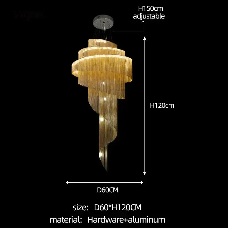 Luxurious gold & silver aluminum chain chandelier living room light