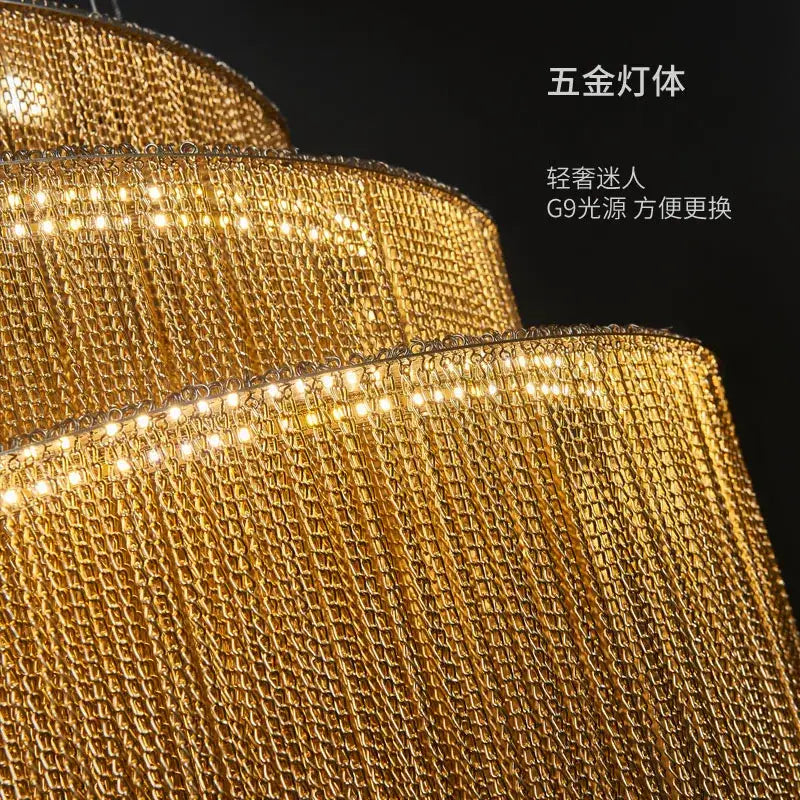 Luxurious gold & silver aluminum chain chandelier living room light