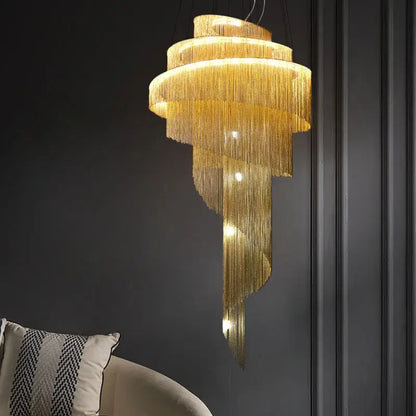 Luxurious gold & silver aluminum chain chandelier living room light