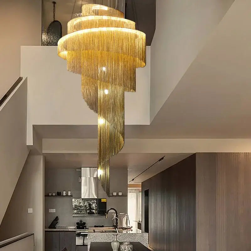 Luxurious gold & silver aluminum chain chandelier living room light