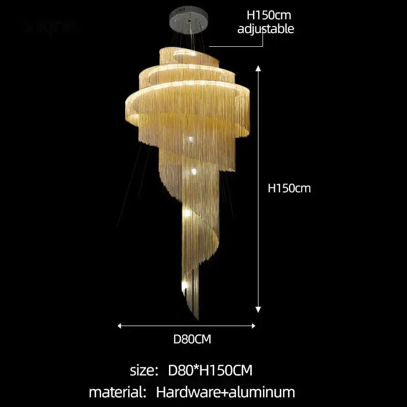 Luxurious gold & silver aluminum chain chandelier living room light