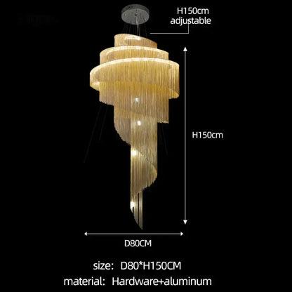 Luxurious gold & silver aluminum chain chandelier living room light