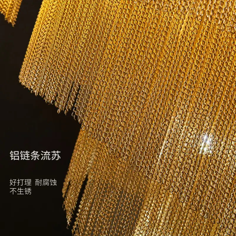 Luxurious gold & silver aluminum chain chandelier living room light