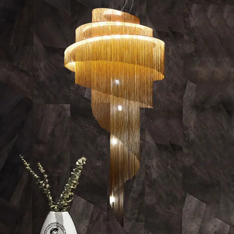 Luxurious gold & silver aluminum chain chandelier living room light
