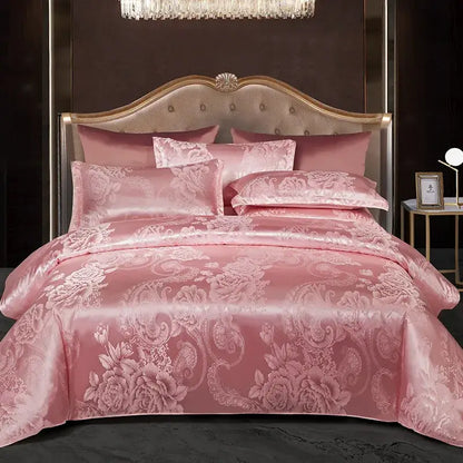 Luxurious gold & teal jacquard satin bedding set bedroom duvet cover