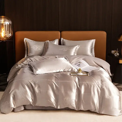 Luxurious gold & teal jacquard satin bedding set bedroom duvet cover