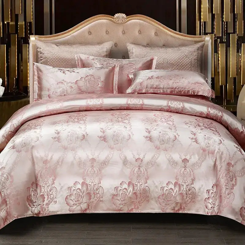 Luxurious gold & teal jacquard satin bedding set bedroom duvet cover