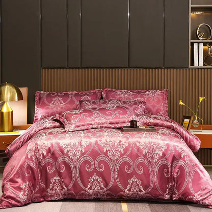 Luxurious gold & teal jacquard satin bedding set bedroom duvet cover