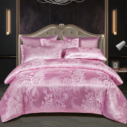 Luxurious gold & teal jacquard satin bedding set bedroom duvet cover