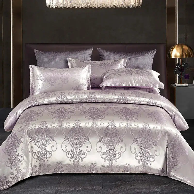 Luxurious gold & teal jacquard satin bedding set bedroom duvet cover