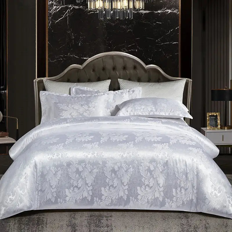 Luxurious gold & teal jacquard satin bedding set bedroom duvet cover
