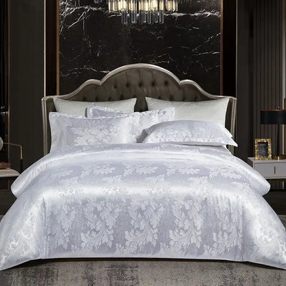 Luxurious gold & teal jacquard satin bedding set bedroom duvet cover