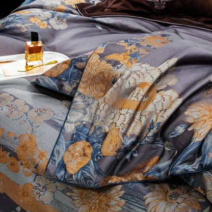 Luxurious gray & gold jacquard egyptian cotton bedding set bedroom