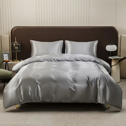Luxurious peach satin duvet cover and pillowcase set bedroom bedding