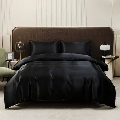 Luxurious peach satin duvet cover and pillowcase set bedroom bedding