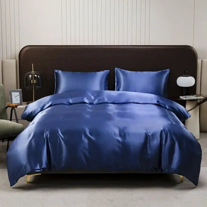 Luxurious peach satin duvet cover and pillowcase set bedroom bedding