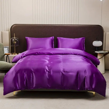 Luxurious peach satin duvet cover and pillowcase set bedroom bedding