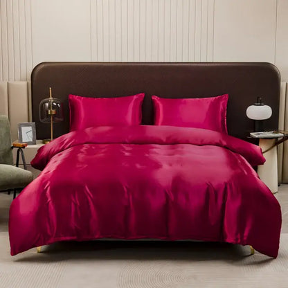 Luxurious peach satin duvet cover and pillowcase set bedroom bedding