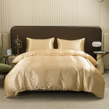 Luxurious peach satin duvet cover and pillowcase set bedroom bedding