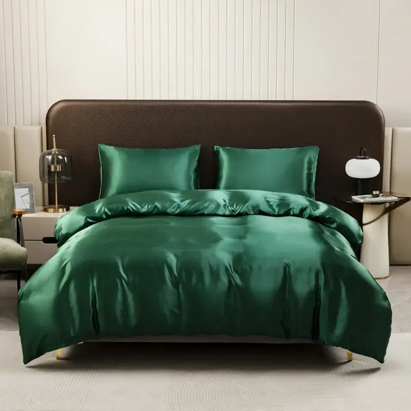 Luxurious peach satin duvet cover and pillowcase set bedroom bedding