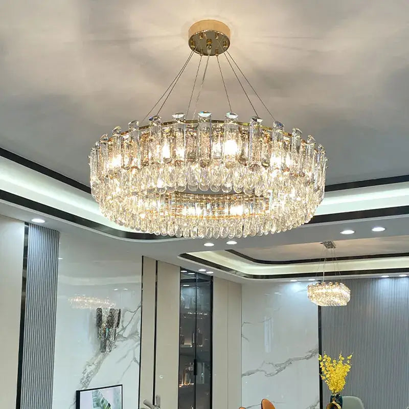 Luxurious two tier gold crystal chandelier for dining room