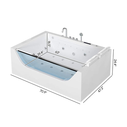 Nuvia Novara 71-Inch Luxury 2-Person Jetted Whirlpool Tub With Massage And Thermostat Control (SAK24590)