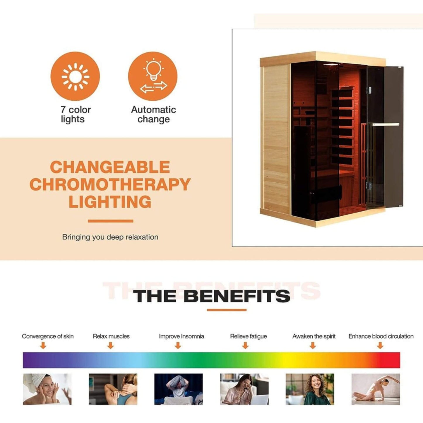 Thermora Luxury 2-Person Low EMF FAR Infrared Heat Wood Home Personal Spa Sauna W/ Panoramic Tempered Glass, 2000W (SAK27481)