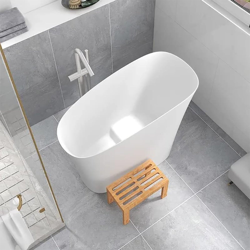 Alora Luxury 47-Inch Freestanding Japanese-Styled Deep Stone Soaking Bathtub Resin, White (SAK57314)