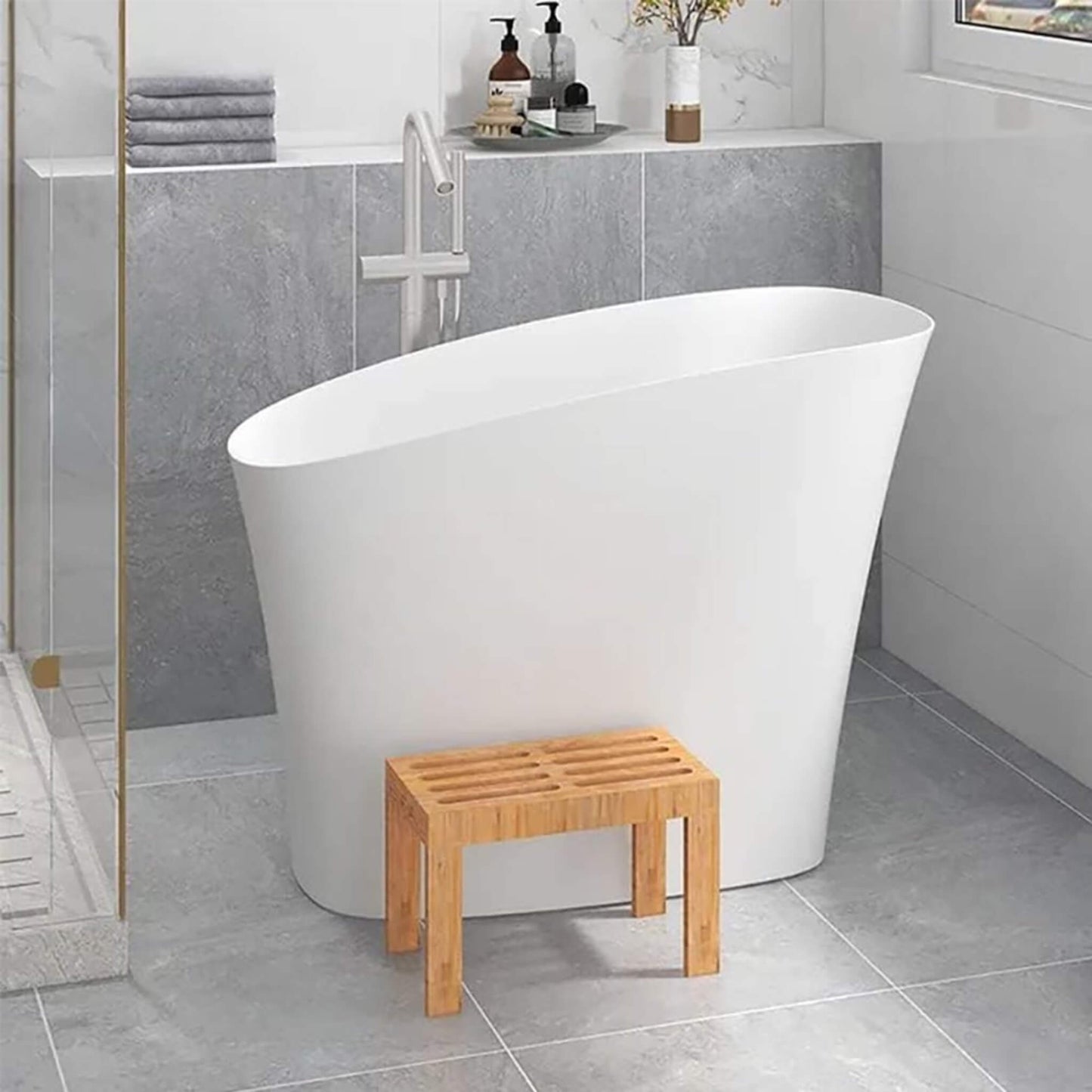 Nuvia Veloura Luxury 47-Inch White Freestanding Japanese-Styled Deep Stone Soaking Bathtub Resin (SAK84725)