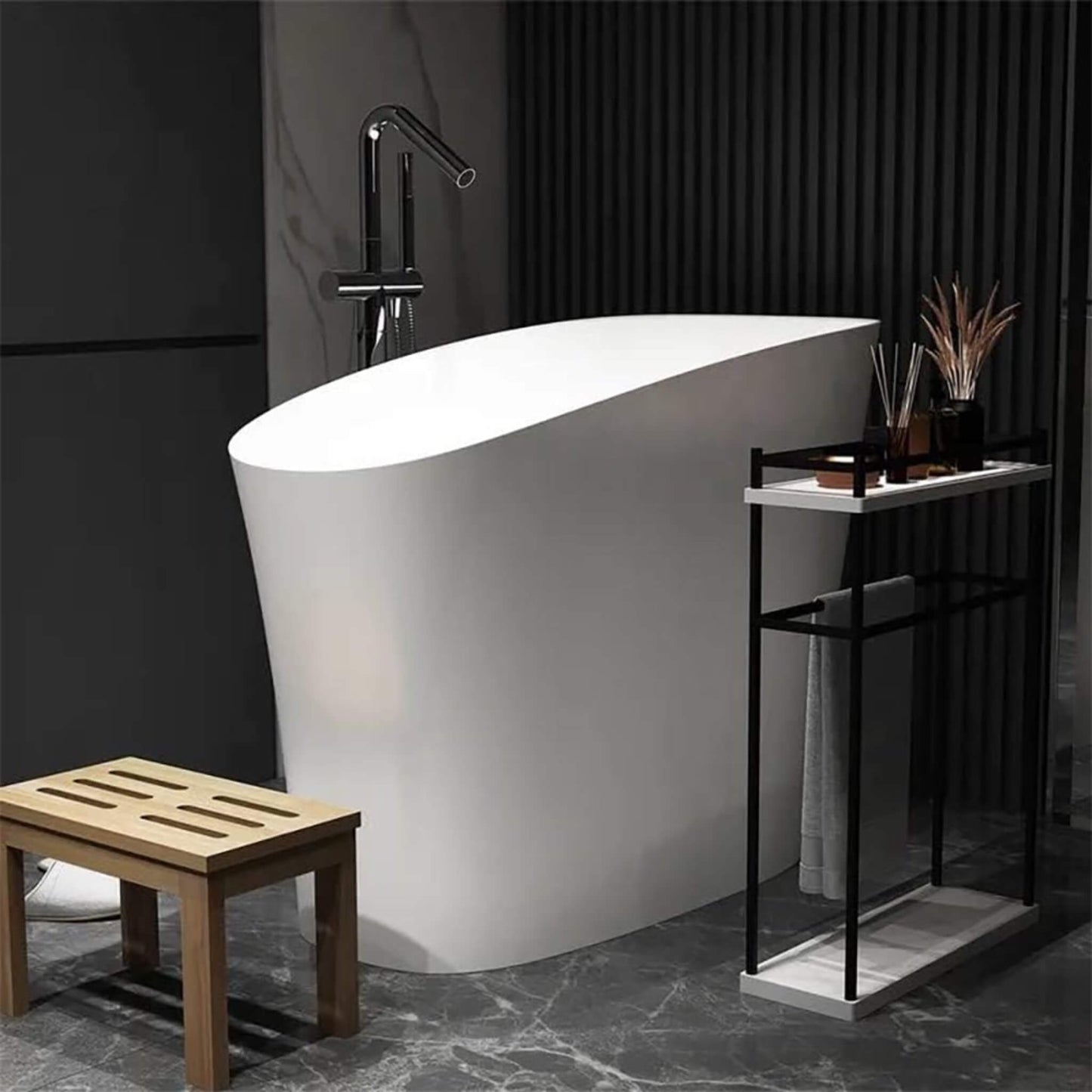 Nuvia Veloura Luxury 47-Inch White Freestanding Japanese-Styled Deep Stone Soaking Bathtub Resin (SAK84725)