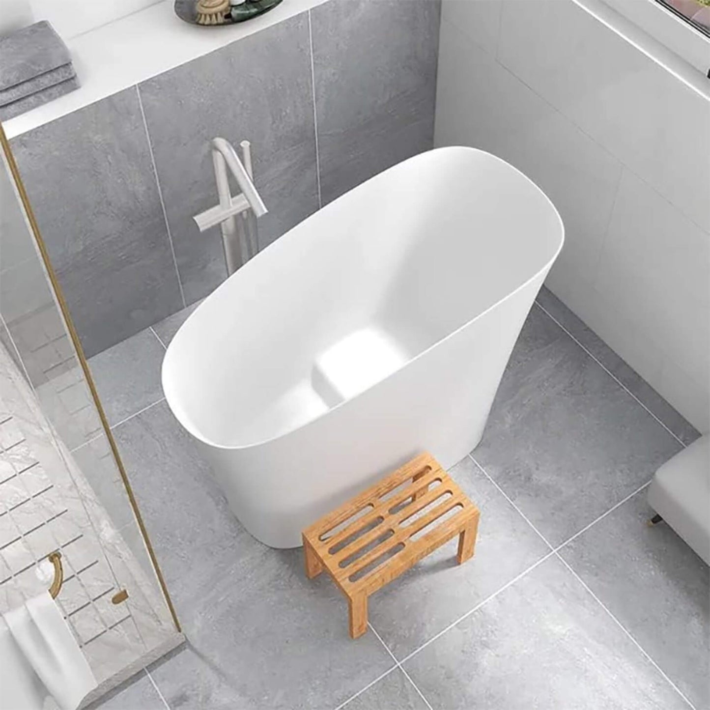 Nuvia Veloura Luxury 47-Inch White Freestanding Japanese-Styled Deep Stone Soaking Bathtub Resin (SAK84725)