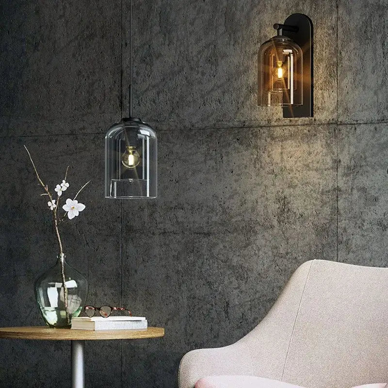 Luxury amber glass wall art light – bedroom amber & black sconce