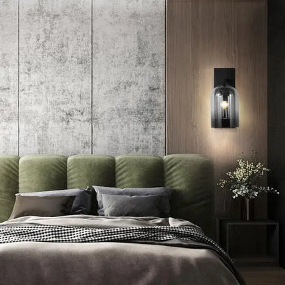 Luxury amber glass wall art light – bedroom amber & black sconce
