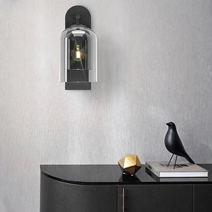 Luxury amber glass wall art light – bedroom amber & black sconce