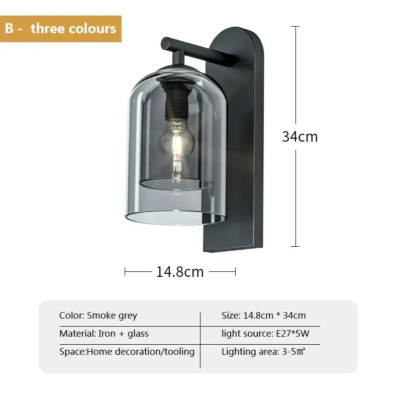 Luxury amber glass wall art light – bedroom amber & black sconce