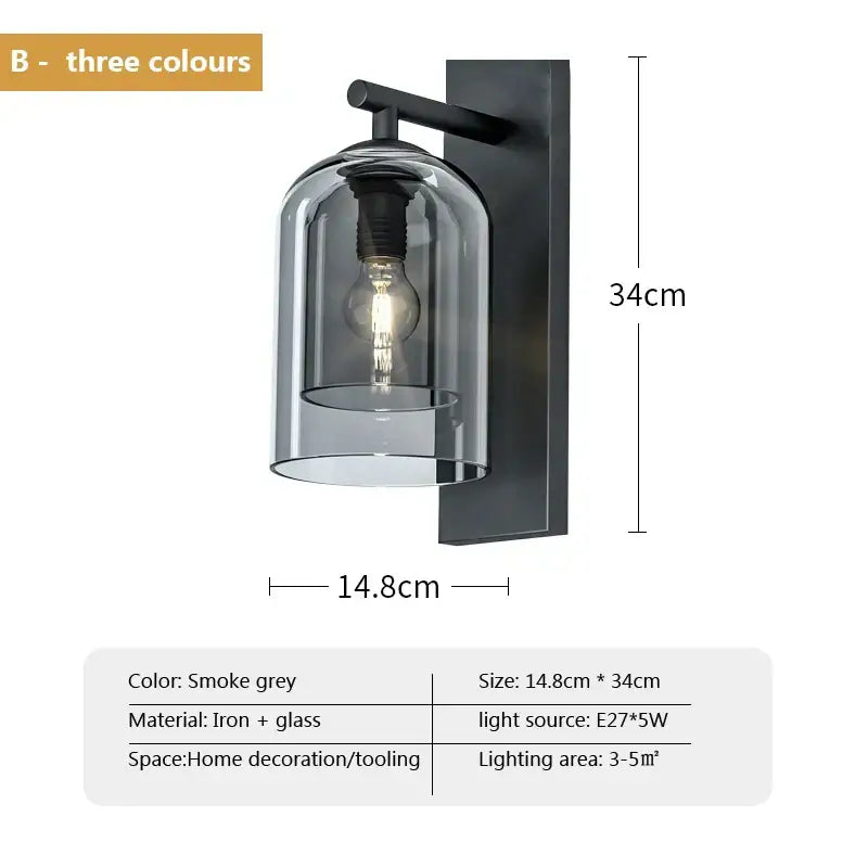 Luxury amber glass wall art light – bedroom amber & black sconce