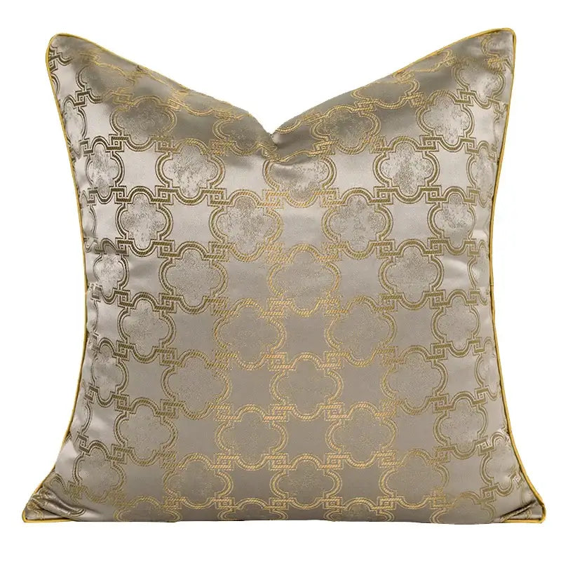 Luxury beige & gold quatrefoil geometric pillow cover bedroom decor