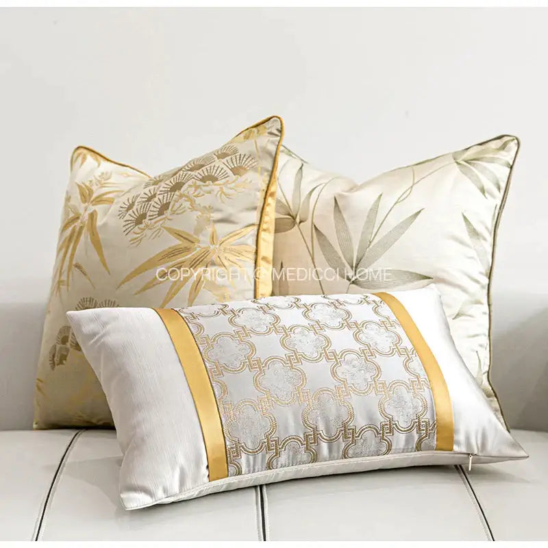 Luxury beige & gold quatrefoil geometric pillow cover bedroom decor