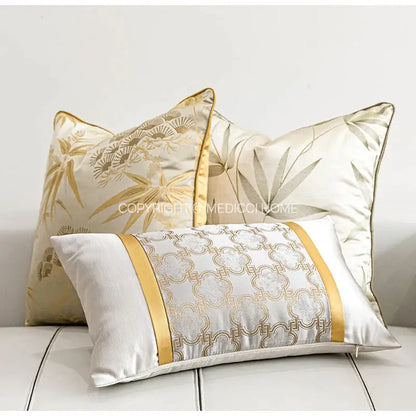 Luxury beige & gold quatrefoil geometric pillow cover bedroom decor