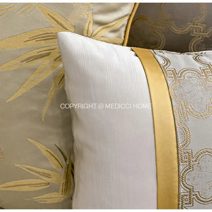Luxury beige & gold quatrefoil geometric pillow cover bedroom decor